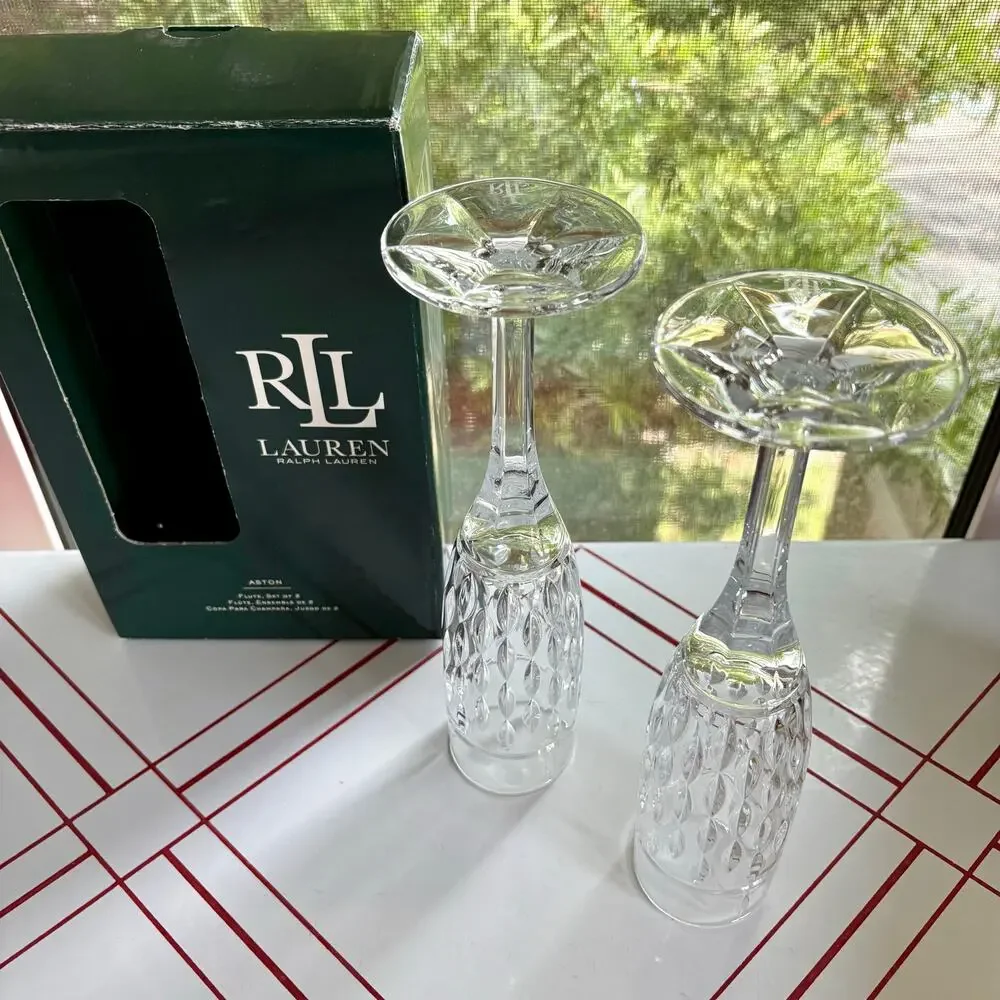 Ralph Lauren Aston Crystal Champagne Flutes Set of 2 with Original Box